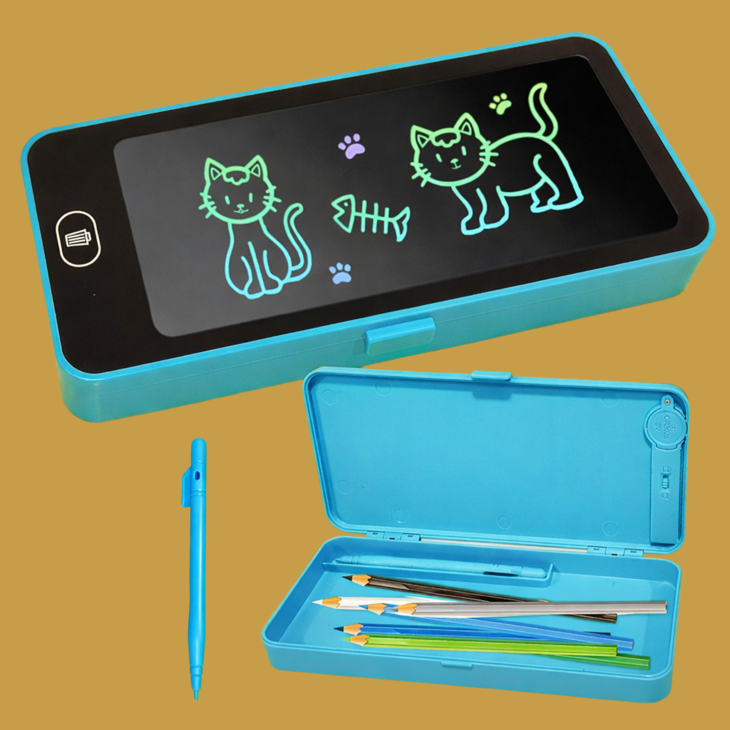 Pencil Box with LCD Writing Tablet | Kids Stationery Box with Writing Pad & Stylus | Random Color