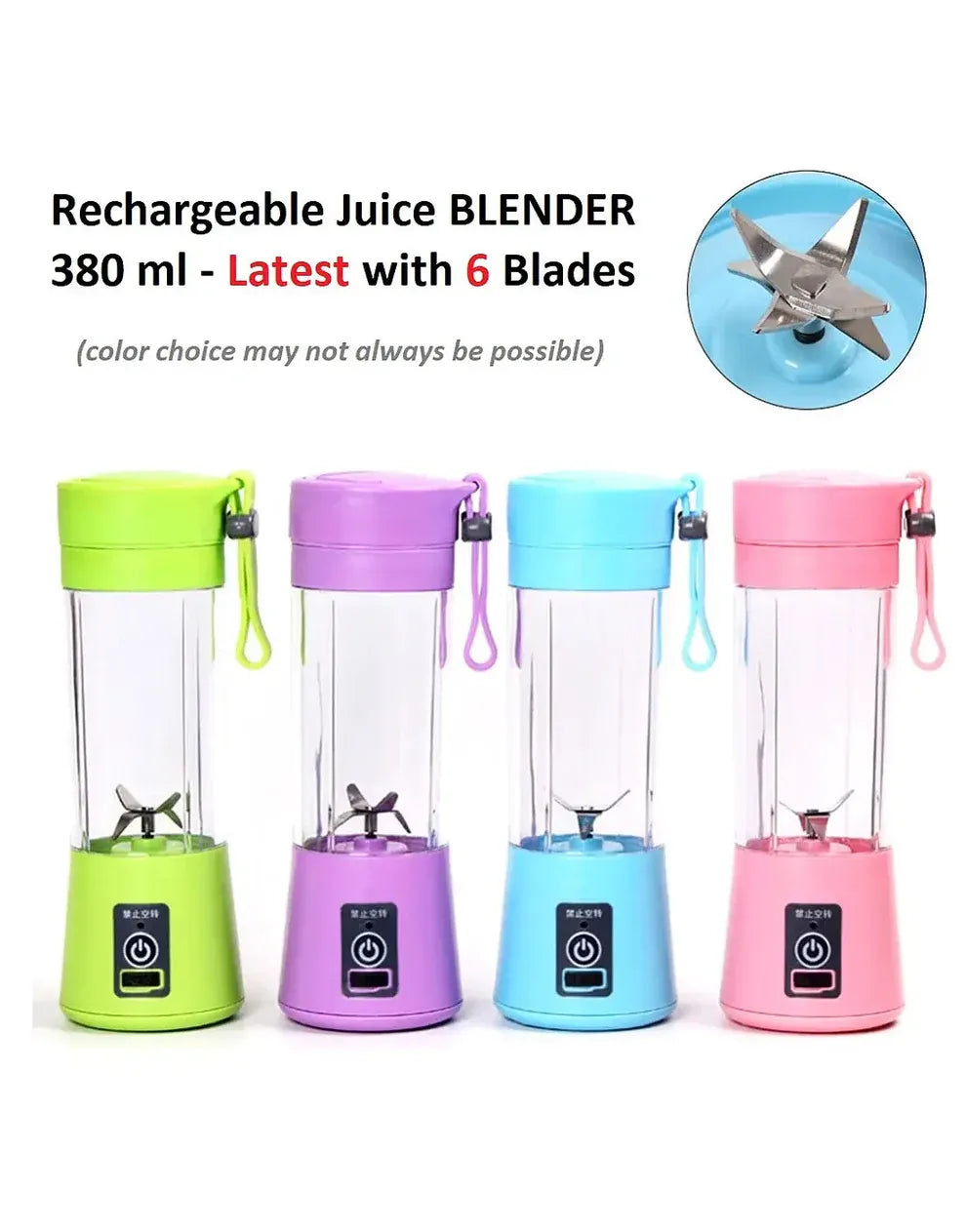Portable Rechargeable Juice Blender – 380ml (6-Blade USB Blender)