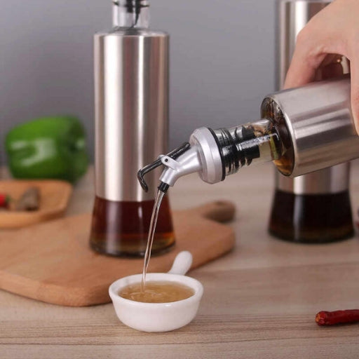 Kitchen Cooking Oil Vinegar Bottle with Dropper Best For Olive oil Usage Glass and Stainless Steel – 300 ml
