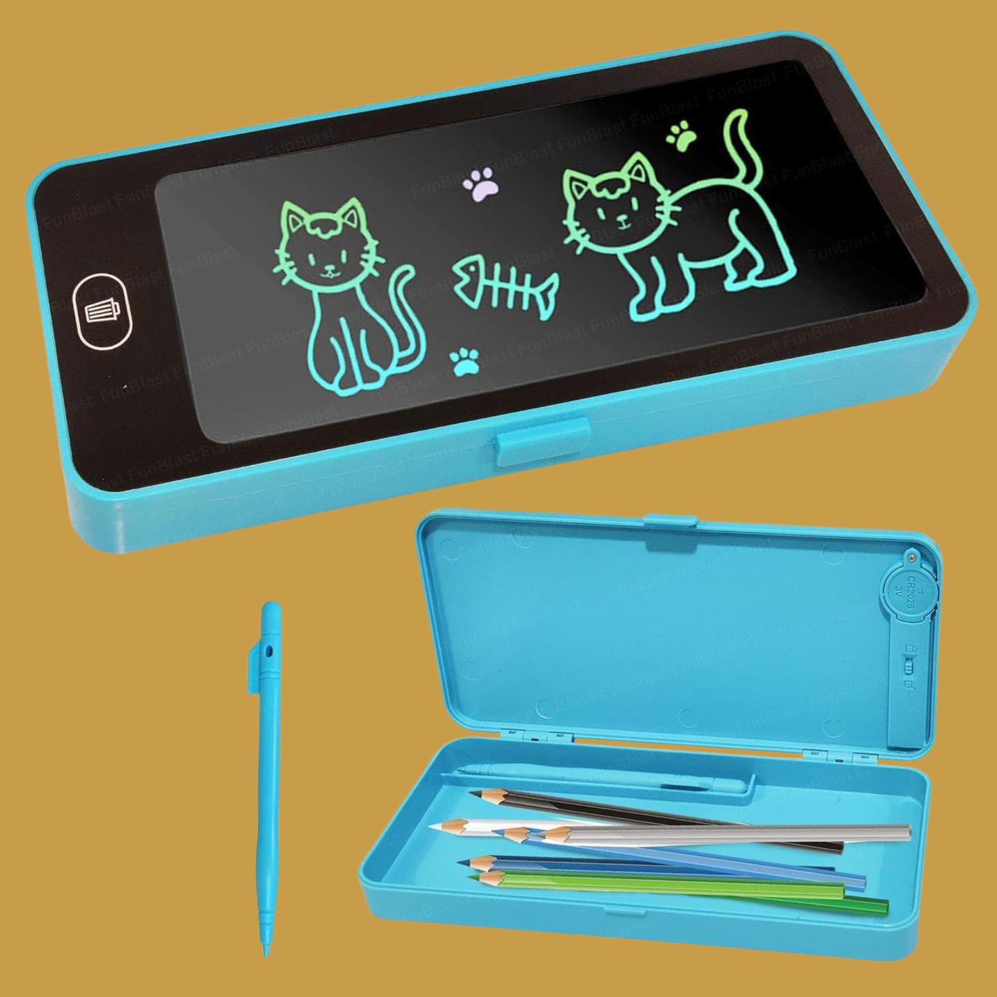 Pencil Box with LCD Writing Tablet | Kids Stationery Box with Writing Pad & Stylus | Random Color