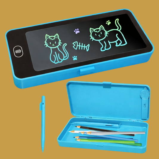 Pencil Box with LCD Writing Tablet | Kids Stationery Box with Writing Pad & Stylus | Random Color