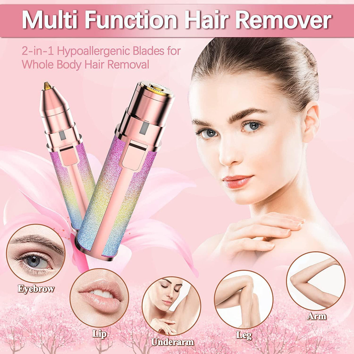 2 In 1 Rechargeable Flawless Eyebrow Hair Remover & Facial Hair Trimmer