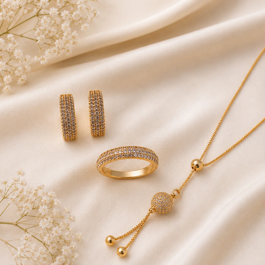 Luxury Crystal Jewelry Set – Necklace, Ring &amp; Earrings